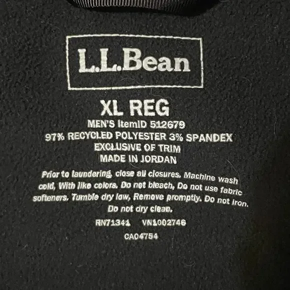 LL Bean Men's Windproof Performance Jacket Softshell Fleece Lined Coat XL Black